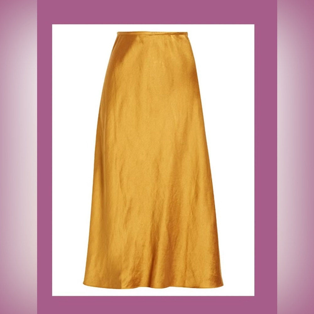 Club Monaco Golden Yellow Satin Midi Skirt